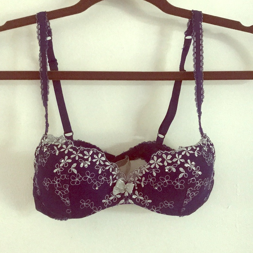 Blue floral push up bra